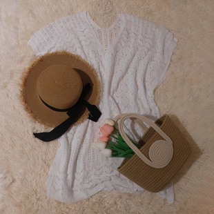 中长款宽松镂空钩花针织衫海边沙滩度假性感比基尼罩衫女防晒上衣