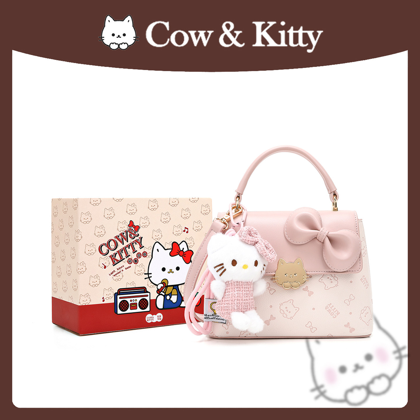 官方正品Cow&Kitty小方包女2026新款可爱蝴蝶结粉色手提包斜挎包