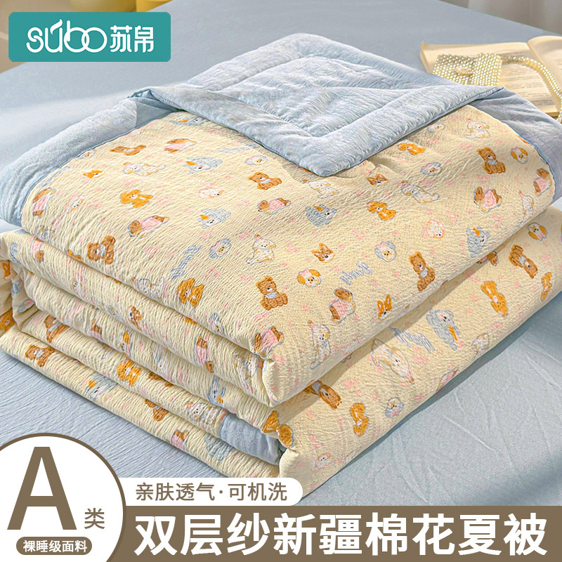A类双层纱棉花夏凉被夏季被子被芯儿童薄款被子夏天空调被棉被褥