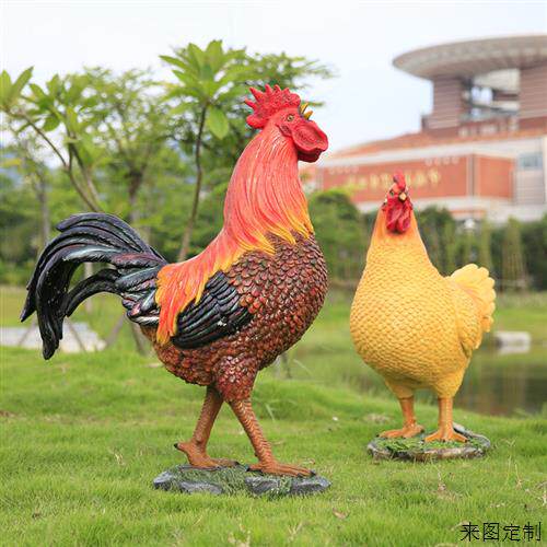 户外仿真公鸡母鸡摆件模型动物雕塑庭院农场幼儿园别墅装饰工艺品
