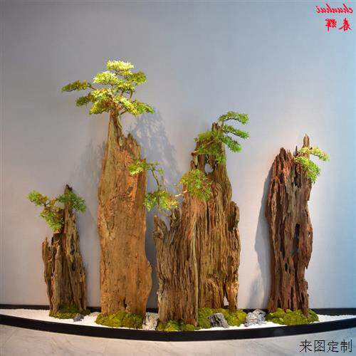郑州绿植造景室内盆栽干树枝干花松树摆件大型仿真绿植造景组合
