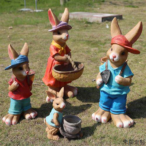 卡通兔子花缸雕塑园林景观小品花园庭院房产小区绿地装饰花盆兔子