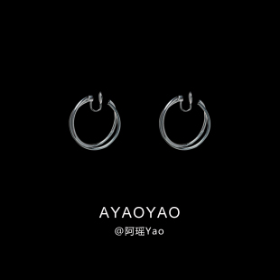 AYao简约素圈旋转耳环女小众设计高级感夸张蚊香盘耳夹耳饰耳钉潮