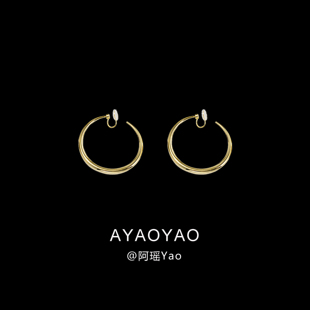 AYao高级感大气亮面圈圈耳环女无耳洞蚊香盘可旋转耳夹时尚耳饰潮