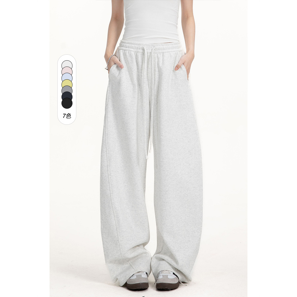 CATTEE学院风纯色直筒弯刀休闲裤男女春秋季宽松阔腿卫裤运动裤子