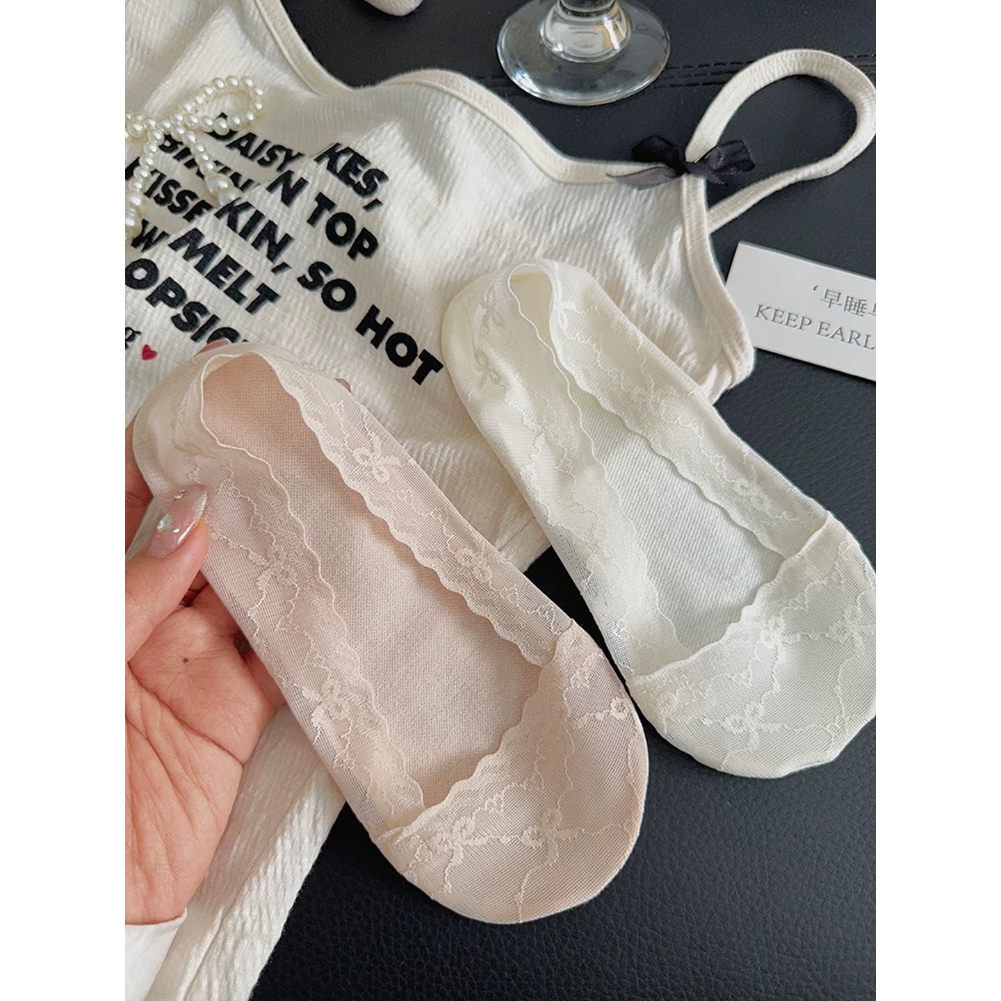 花边船袜蝴蝶结蕾丝边袜子女船袜防滑不掉跟夏季薄款隐形袜浅口袜