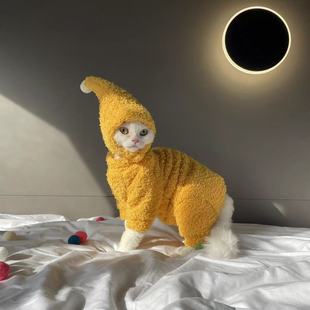 德文猫衣服冬装猫咪精灵帽子套装秋冬新款加绒加厚无毛猫四脚棉衣