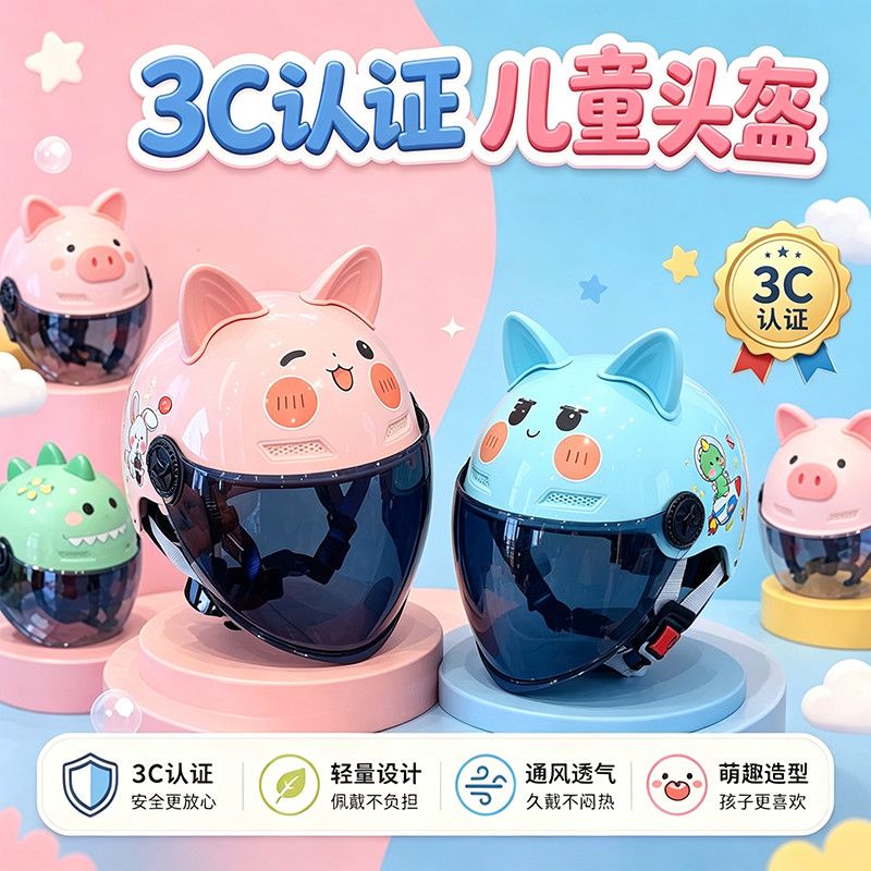 儿童电动车头盔3C国标3-10岁
