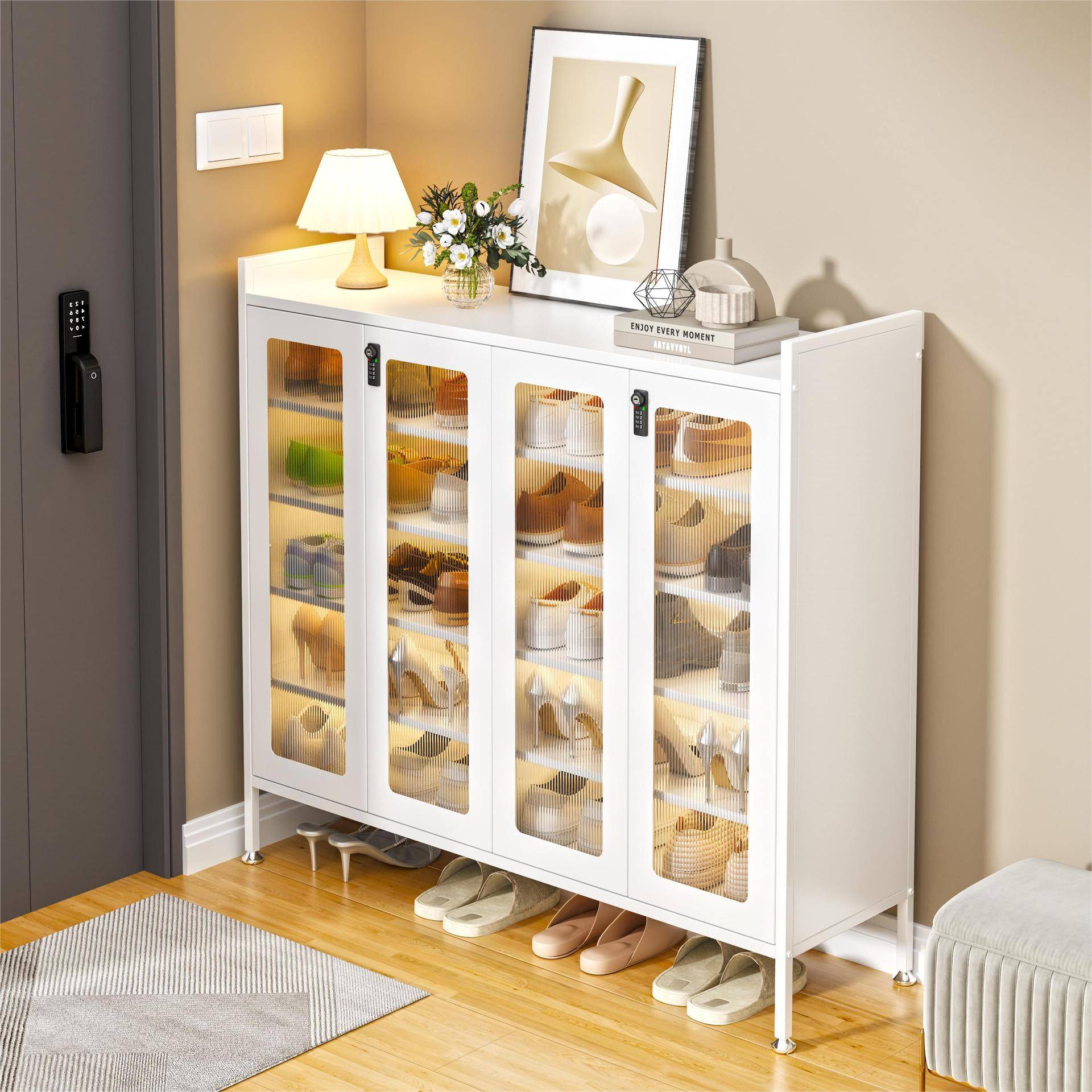 22024新款钢制大容量鞋柜家用门口多层鞋架防尘收纳储物柜省空间