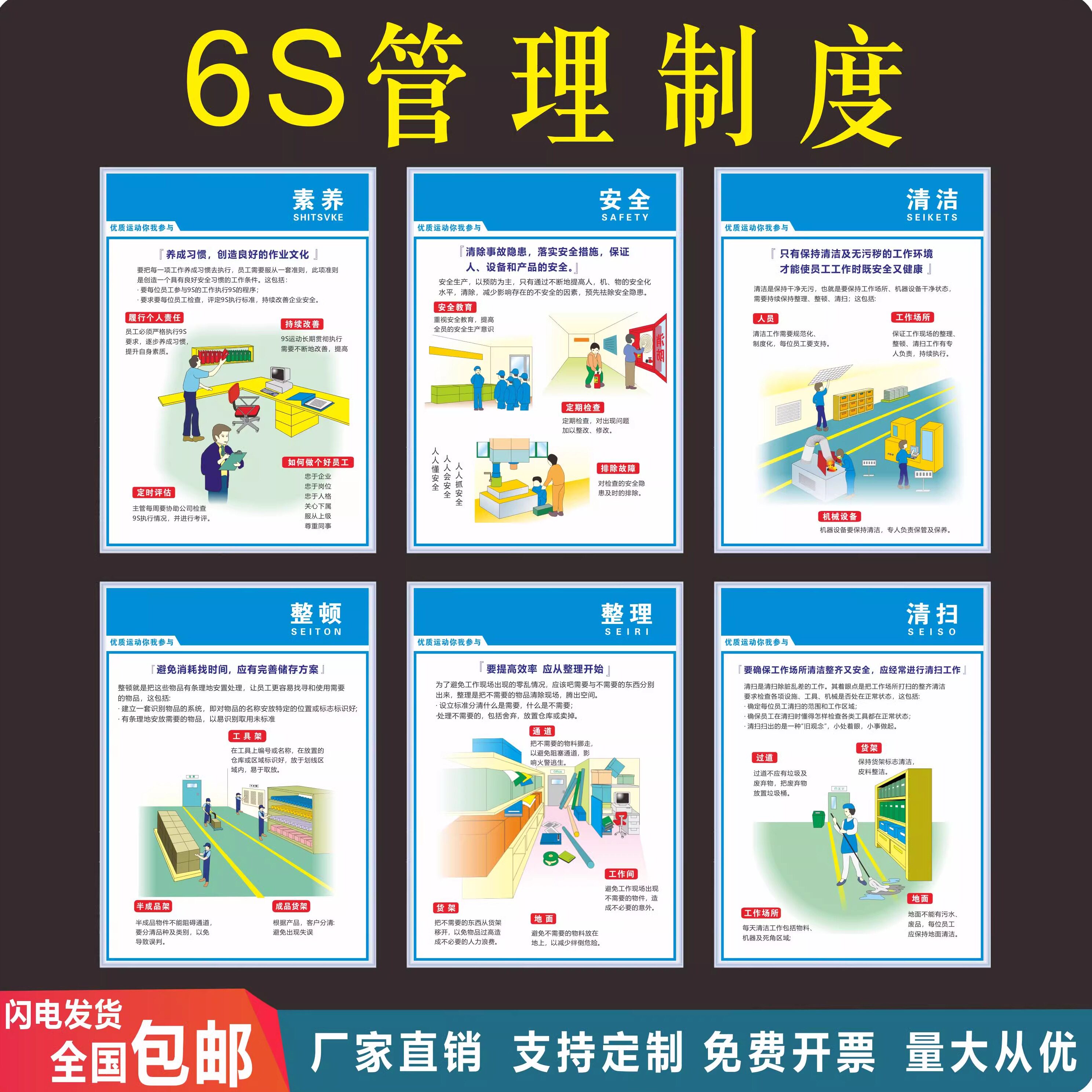 6S管理标语5S/7S/8S/10S企业文化宣传海报车间仓库展板