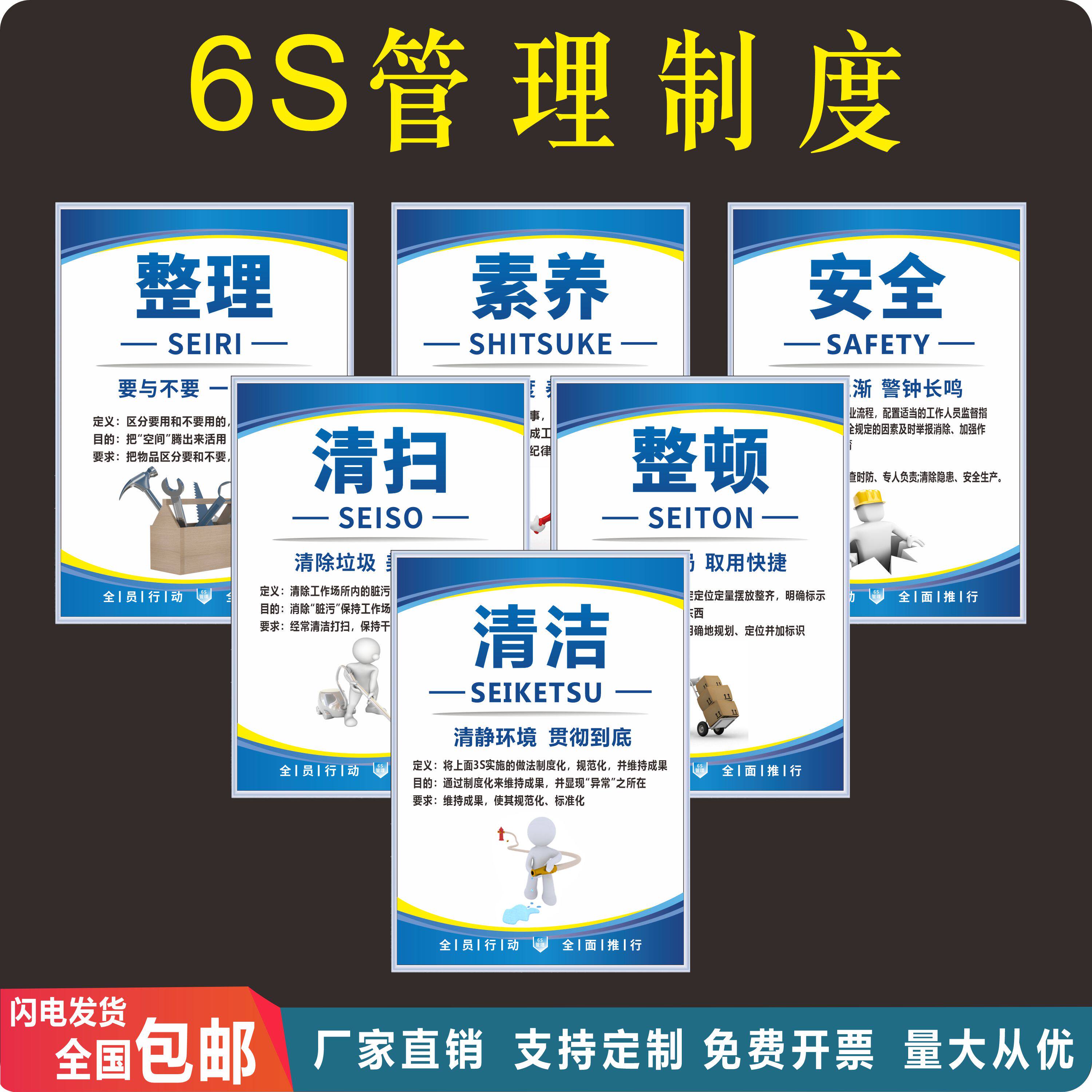 6S管理标识牌标语  企业文化宣传海报车间仓库展板挂图上墙办公室