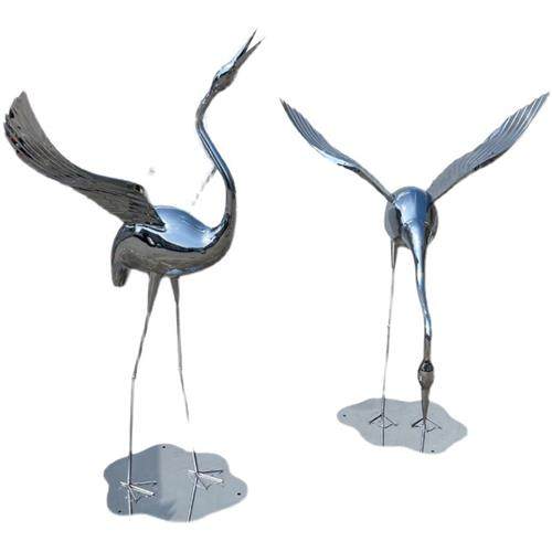 镜面不锈钢火烈鸟仙鹤雕塑售楼处庭院水池景观装饰落地摆件艺术品