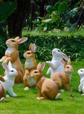 户外仿真卡通玻璃钢庭院花园林中秋布置装饰别墅景观兔子雕塑摆件