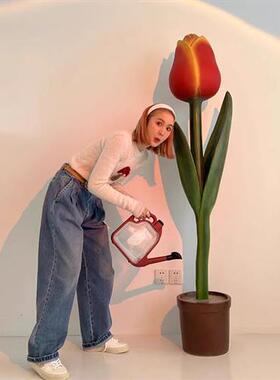 网红仿真植物花盆郁金香玻璃钢雕塑家居客厅商场装饰落地大型摆件