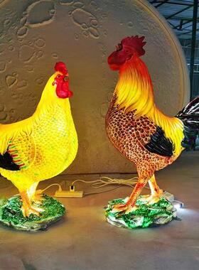 仿真大公鸡雕塑摆件户外发光动物门店庭院家居装饰玻璃钢母鸡模型