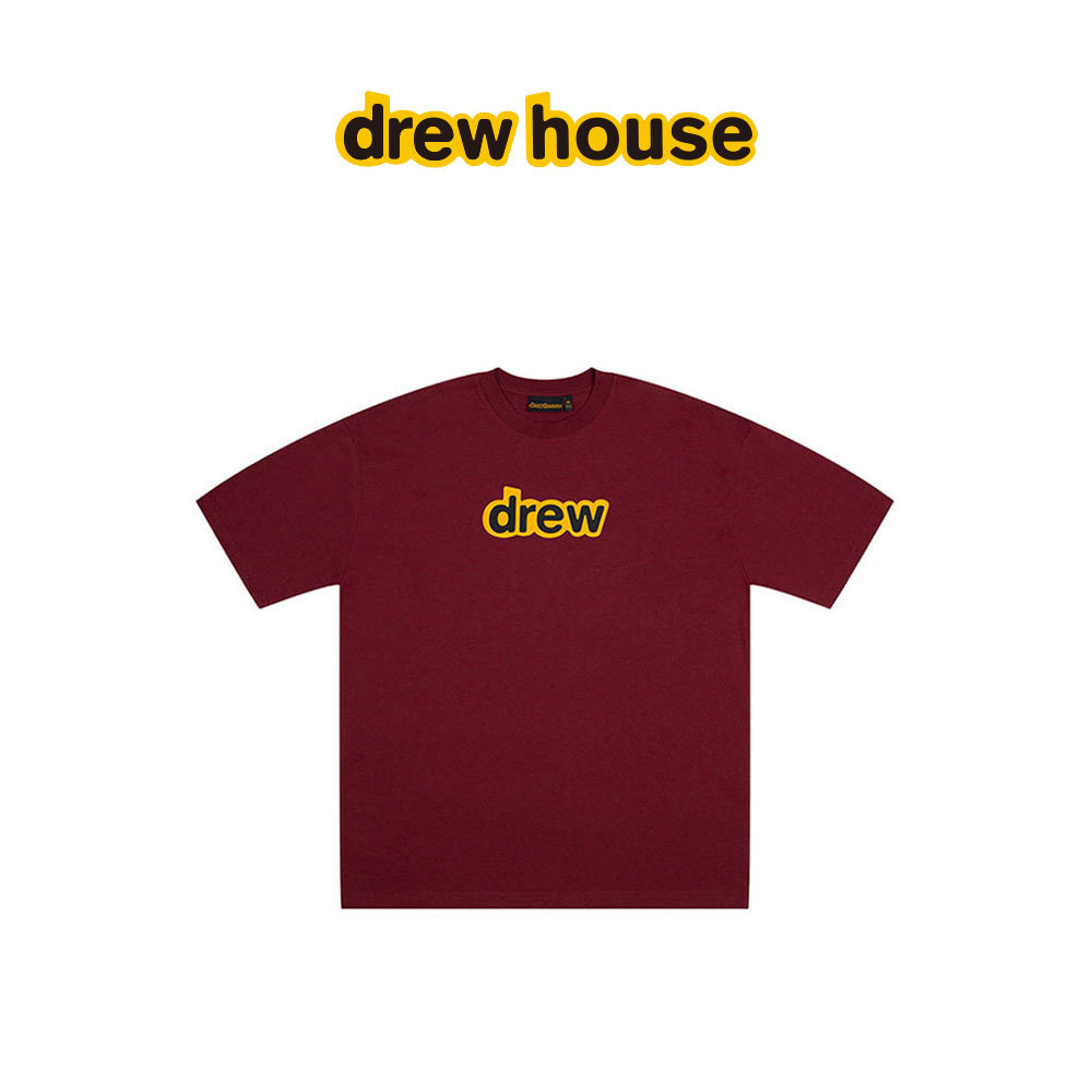 drew house secret字母印花圆领短袖T恤酒红色纯棉男女同款