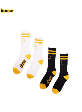 drew house mascot条纹笑脸字母袜2双装
