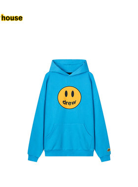 drew house mascot笑脸图案宽松连帽卫衣湖蓝色男女同款
