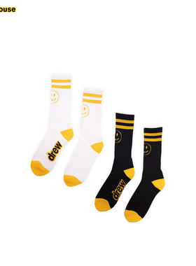 drew house mascot条纹笑脸字母袜2双装