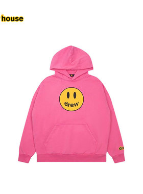 drew house mascot笑脸宽松连帽拉绒卫衣粉色男女同款