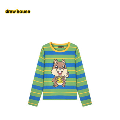 drewhouse松鼠图案蓝绿条纹T恤