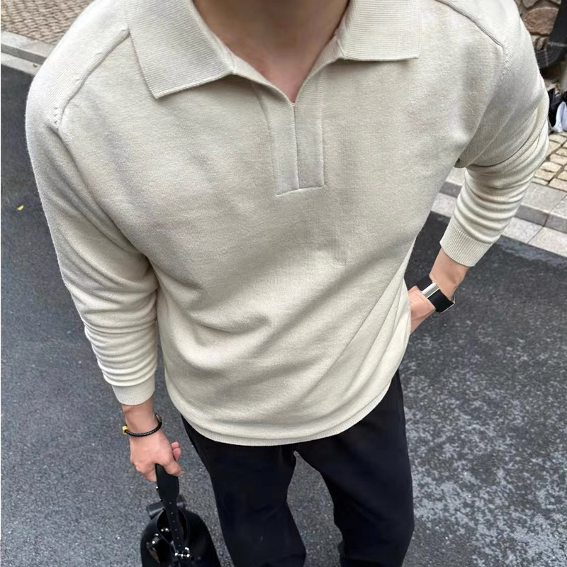 针织POLO衫美式纯色长袖上衣