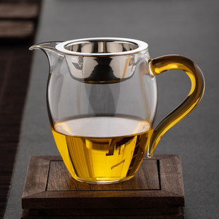 功夫茶具配件 玻璃公道杯茶滤一体公杯加厚耐热家用分茶器茶漏套装
