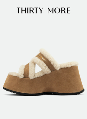 【雪屋精灵】Thirty More羊羔毛拖鞋女2025秋冬新款增高气质女鞋