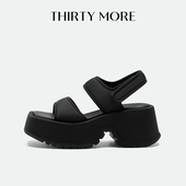 魔术贴松糕底性感露趾凉鞋 Thirty 新款 女2026夏季 黑 More厚底凉鞋