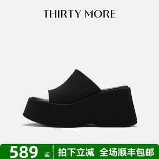 新款 休閑涼拖鞋 女2025夏季 More黑色厚底拖鞋 流行算法 Thirty