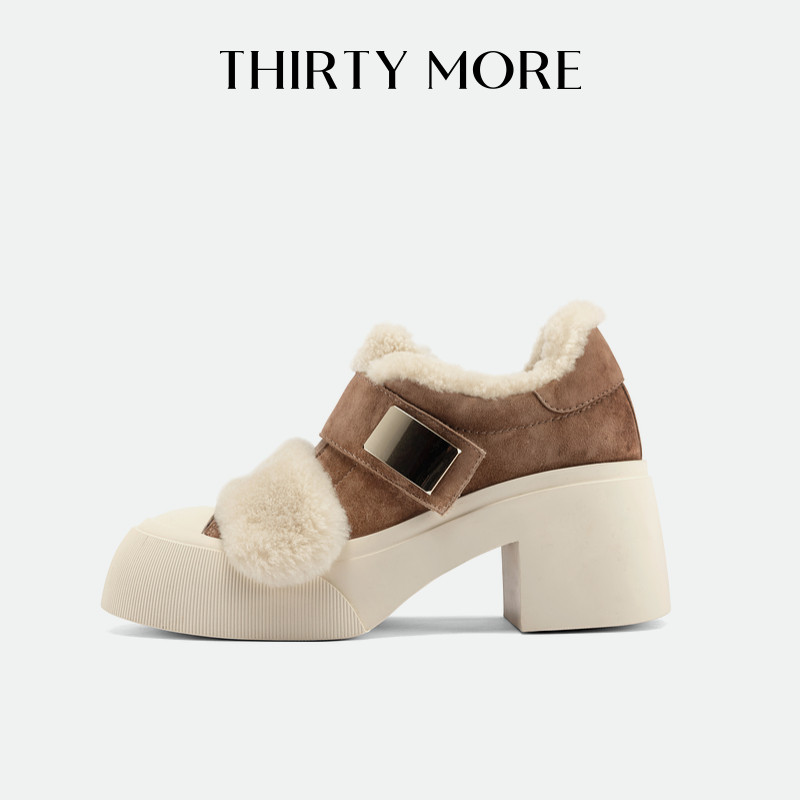 【栗子蛋糕】Thirty More毛毛鞋2024冬新款加绒休闲鞋女增高短靴