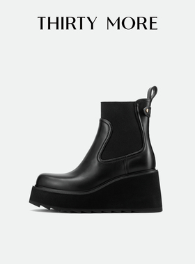 【复古先锋】Thirty More烟筒靴女2025秋冬新款厚底切尔西靴短靴