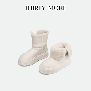 Thirty More小个子增高雪地靴女2025冬季新款厚底外翻两穿棉靴女