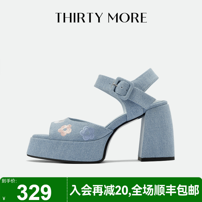 【夏日物语】Thirty More粗跟玛丽珍鞋女2025夏新款露趾百搭凉鞋