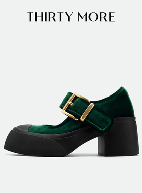 【复古少女】Thirty More玛丽珍鞋女2025秋冬新款一字带粗跟单鞋
