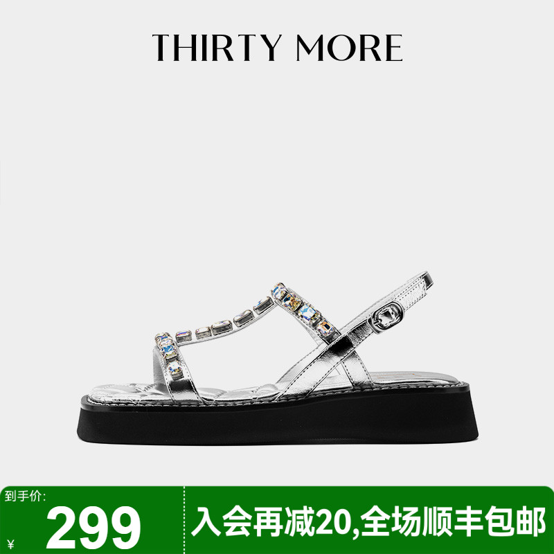 银色休闲凉鞋一字带外穿女鞋百搭