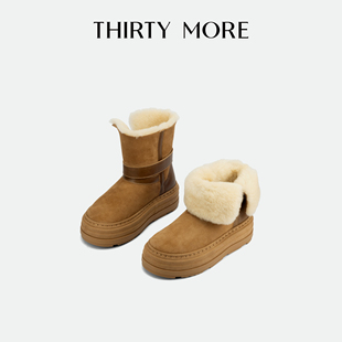 Thirty More小个子增高雪地靴女2025冬季新款厚底外翻两穿棉靴女