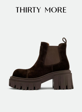 【焦糖暖卡】Thirty More复古短筒靴女2025秋冬新款弹力切尔西靴