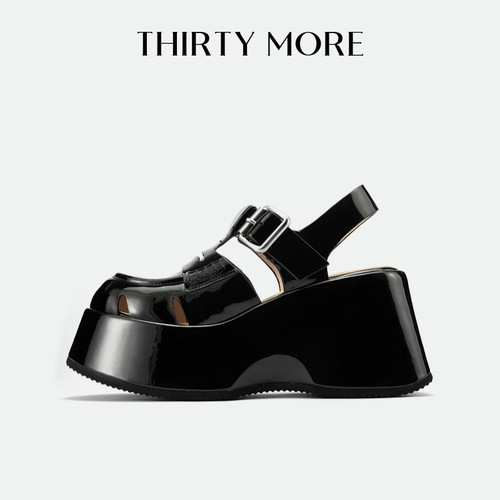 【艺术巴黎】Thirty More厚底休闲鞋女2026春夏新款后空凉鞋黑色