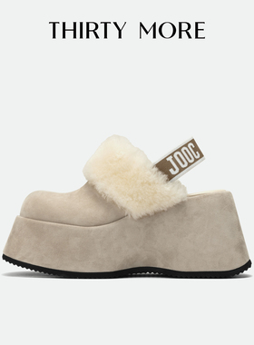 【少女时代】Thirty More弹力带毛领松糕鞋2026春季新款包头拖鞋