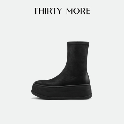 【多样玩法】Thirty More复古短筒靴女2025秋冬新款时尚弹力短靴