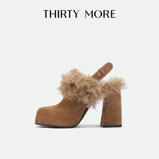 【先锋风尚】Thirty More法式高跟鞋女2025秋冬新款粗跟后空单鞋
