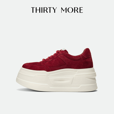 Thirty More增高时尚新年红休闲鞋女2026春夏新款磨砂质感运动鞋
