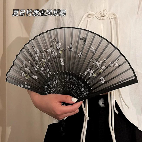 新中式黑色竹折叠小扇子夏日随身
