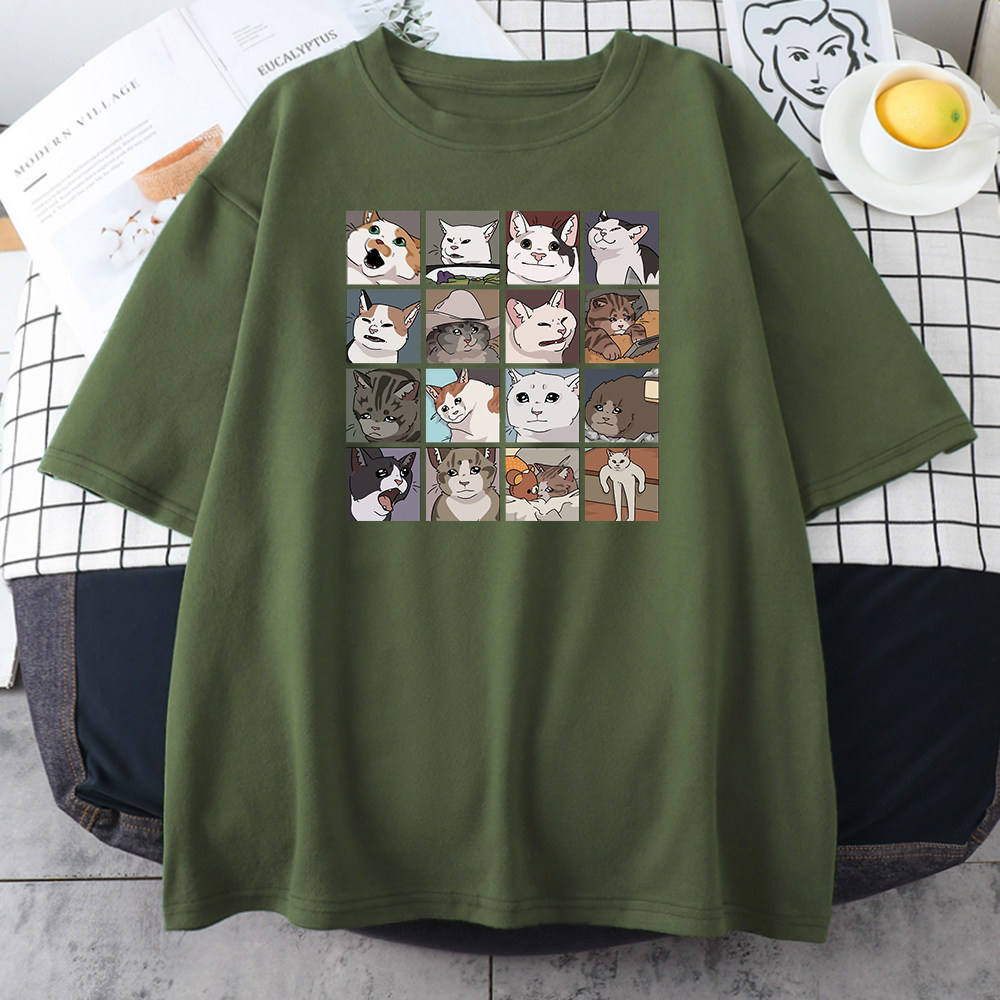 ANIMAL DOG CAT PRINT T SHIRTS WOMEN SUMMER SHORT SLEEVE LOOS