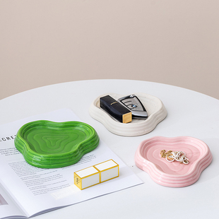 粉色单层波浪陶瓷珠宝首饰收纳托盘化妆镜柜展示玄关钥匙收纳摆件