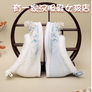 冬季新款加绒汉服鞋子女古风绣花棉鞋内增高保暖防滑中国风布鞋女