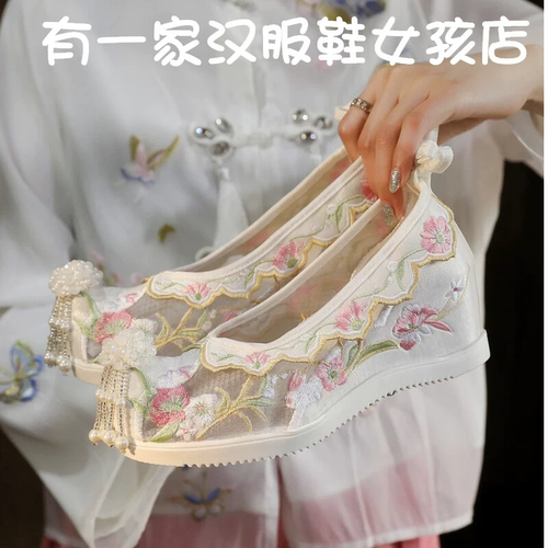 网纱汉服鞋网纱布鞋绣花鞋软底
