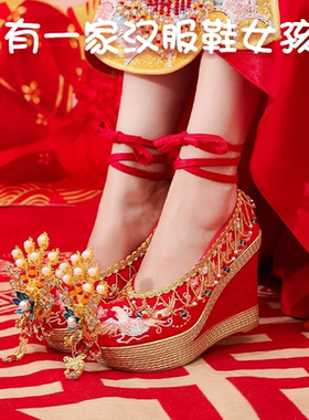 汉服鞋超高跟10cm秀禾婚鞋绣花鞋