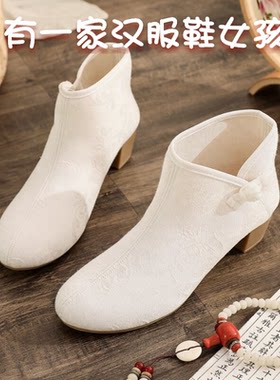 粗跟短靴短筒靴子汉服鞋绣花鞋女